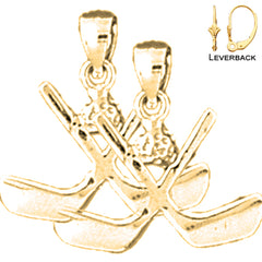 Sterling Silver 19mm Hockey Stick Earrings (White or Yellow Gold Plated)