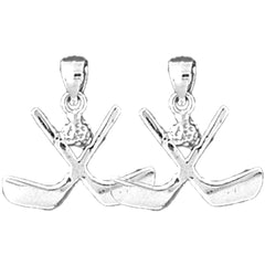 Sterling Silver 19mm Hockey Stick Earrings