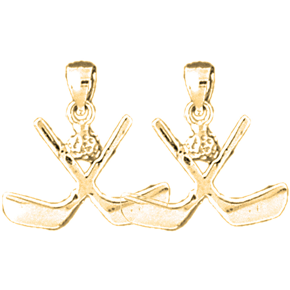 Yellow Gold-plated Silver 19mm Hockey Stick Earrings