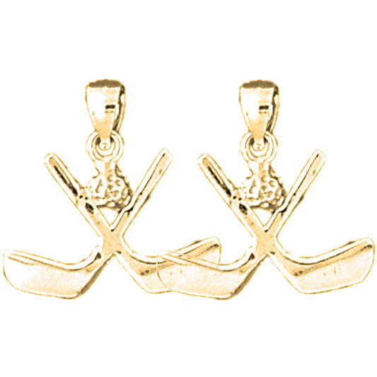 Yellow Gold-plated Silver 19mm Hockey Stick Earrings