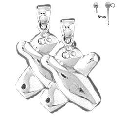 Pendientes de bola y bolo de plata de ley de 21 mm (chapados en oro blanco o amarillo)