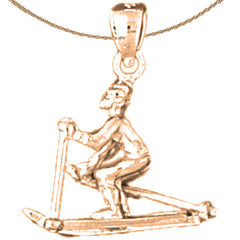 Colgante de esquiador cruzado 3D de oro de 14 quilates o 18 quilates