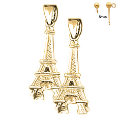 Pendientes de plata de ley de 26 mm con forma de Torre Eiffel (chapados en oro blanco o amarillo)