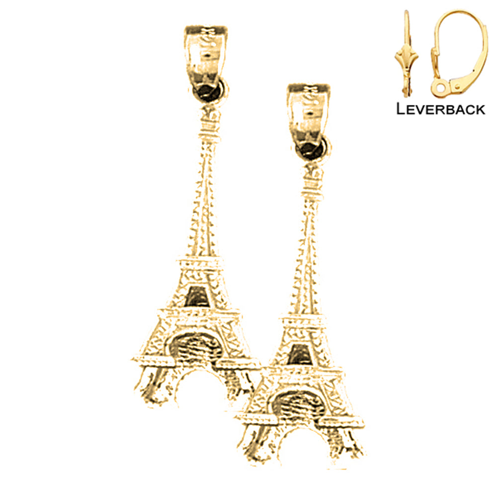 Pendientes Torre Eiffel de Oro de 14K o 18K de 33mm