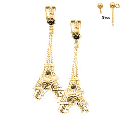 Pendientes de plata de ley de 33 mm con forma de Torre Eiffel (chapados en oro blanco o amarillo)
