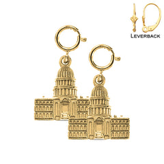Sterling Silver 18mm United States Capital Building Earrings (White or Yellow Gold Plated)