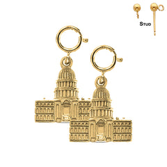 14 K oder 18 K Gold 18 mm Ohrringe mit dem Kapitol der Vereinigten Staaten