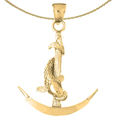 10K, 14K or 18K Gold Anchor With Fish 3D Pendant