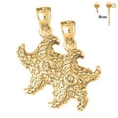 Sterling Silver 20mm Starfish Earrings (White or Yellow Gold Plated)