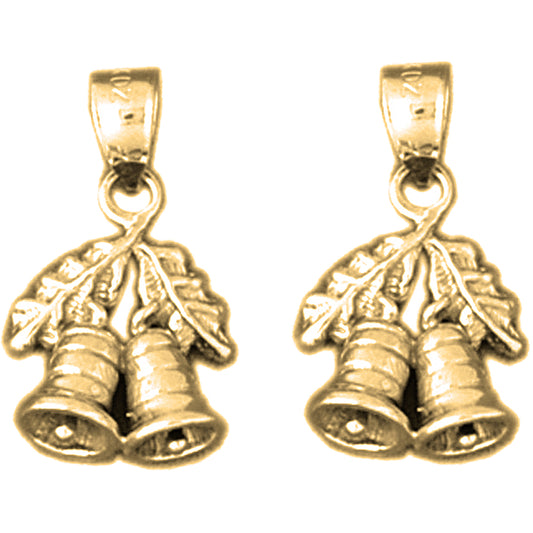 Yellow Gold-plated Silver 21mm 3D Christmas Bell Earrings