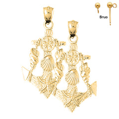 Sterling Silver 39mm Anchor With Shells Earrings (White or Yellow Gold Plated)