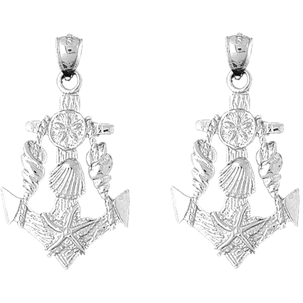 Sterling Silver 39mm Anchor With Shells Earrings