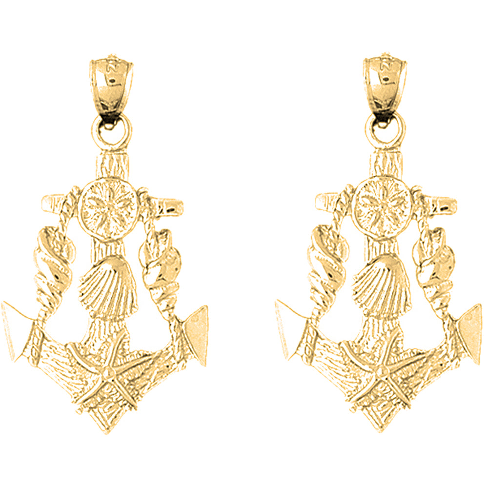 Yellow Gold-plated Silver 39mm Anchor With Shells Earrings