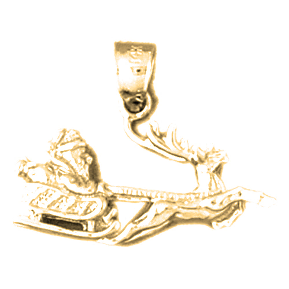 14K or 18K Gold 3D Santa's Sleigh Pendant