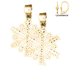 Sterling Silver 28mm Snowflake Earrings (White or Yellow Gold Plated)