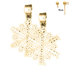 Pendientes de copo de nieve de plata de ley de 28 mm (chapados en oro blanco o amarillo)