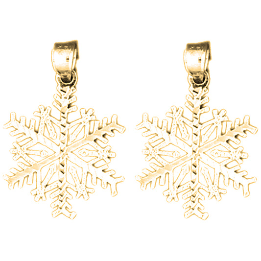 Yellow Gold-plated Silver 28mm Snowflake Earrings