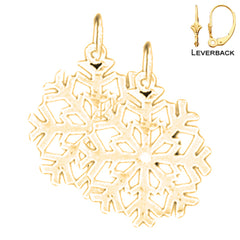 Sterling Silver 22mm Snowflake Earrings (White or Yellow Gold Plated)