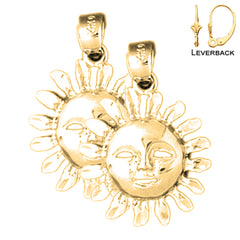 Sterling Silver 26mm Sun Face Earrings (White or Yellow Gold Plated)