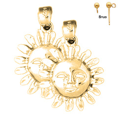 Sterling Silver 26mm Sun Face Earrings (White or Yellow Gold Plated)