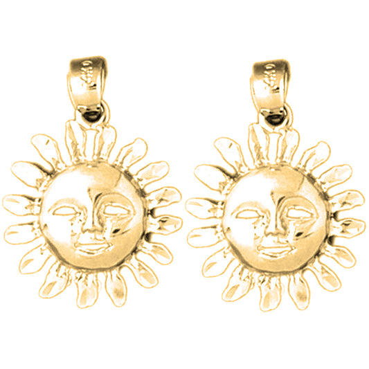 Yellow Gold-plated Silver 26mm Sun Face Earrings