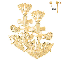 Sterling Silver 38mm Anchor With Shells And Starfish Earrings (White or Yellow Gold Plated)