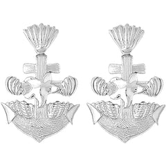 Sterling Silver 38mm Anchor With Shells And Starfish Earrings