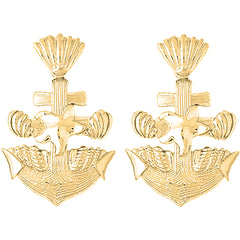 Yellow Gold-plated Silver 38mm Anchor With Shells And Starfish Earrings