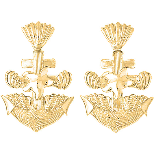 14K or 18K Gold 38mm Anchor With Shells And Starfish Earrings