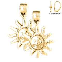 Sterling Silver 21mm Sun Face Earrings (White or Yellow Gold Plated)