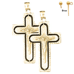 Sterling Silver 49mm Latin Crucifix Earrings (White or Yellow Gold Plated)