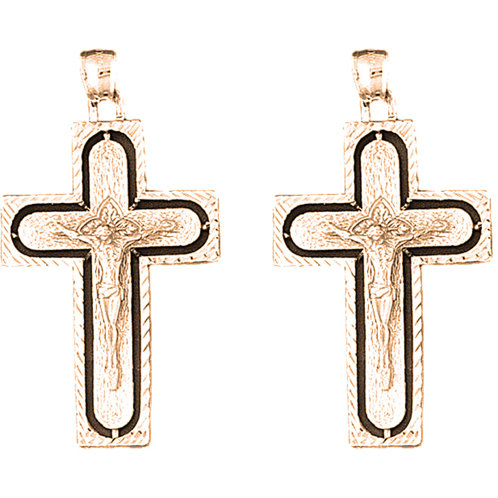 14K or 18K Gold 49mm Latin Crucifix Earrings