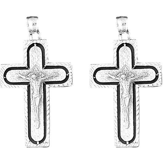 Sterling Silver 49mm Latin Crucifix Earrings