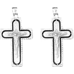 Sterling Silver 49mm Latin Crucifix Earrings