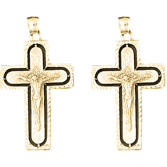 14K or 18K Gold 49mm Latin Crucifix Earrings