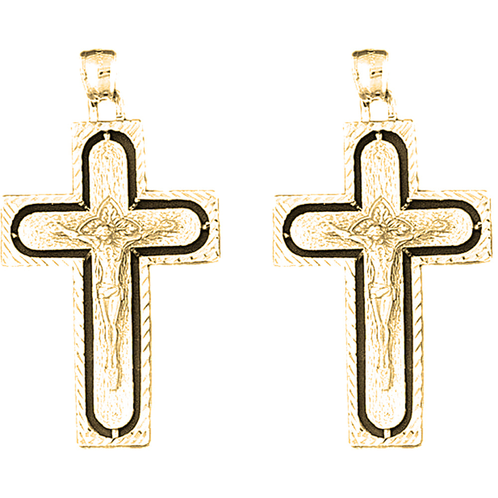 Yellow Gold-plated Silver 49mm Latin Crucifix Earrings