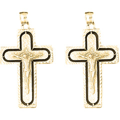 Yellow Gold-plated Silver 49mm Latin Crucifix Earrings