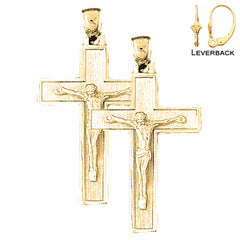 Sterling Silver 43mm Latin Crucifix Earrings (White or Yellow Gold Plated)