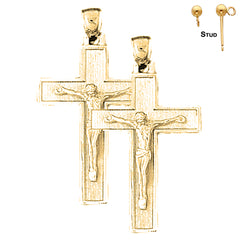 Sterling Silver 43mm Latin Crucifix Earrings (White or Yellow Gold Plated)