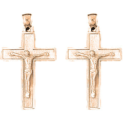 14K or 18K Gold 43mm Latin Crucifix Earrings