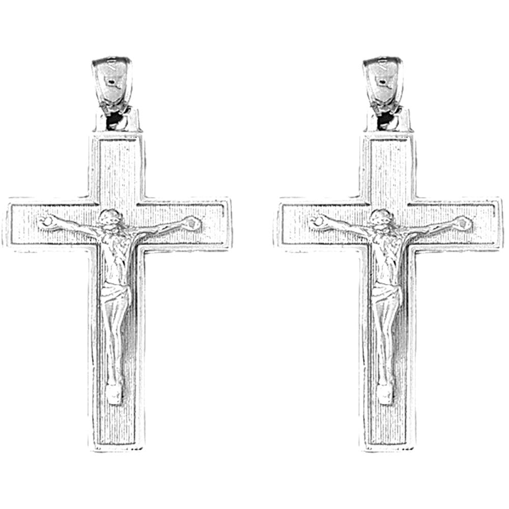 Sterling Silver 43mm Latin Crucifix Earrings