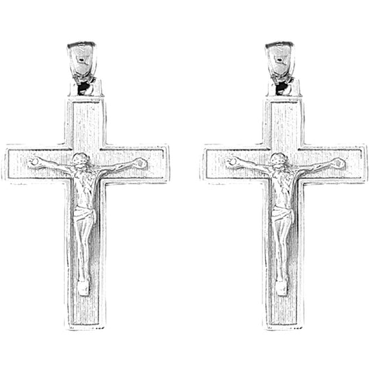 Sterling Silver 43mm Latin Crucifix Earrings