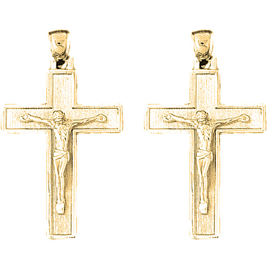 Yellow Gold-plated Silver 43mm Latin Crucifix Earrings