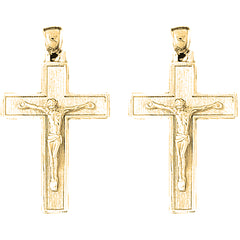 Yellow Gold-plated Silver 43mm Latin Crucifix Earrings