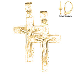 Sterling Silver 31mm Latin Crucifix Earrings (White or Yellow Gold Plated)