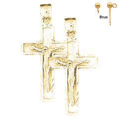 Sterling Silver 31mm Latin Crucifix Earrings (White or Yellow Gold Plated)