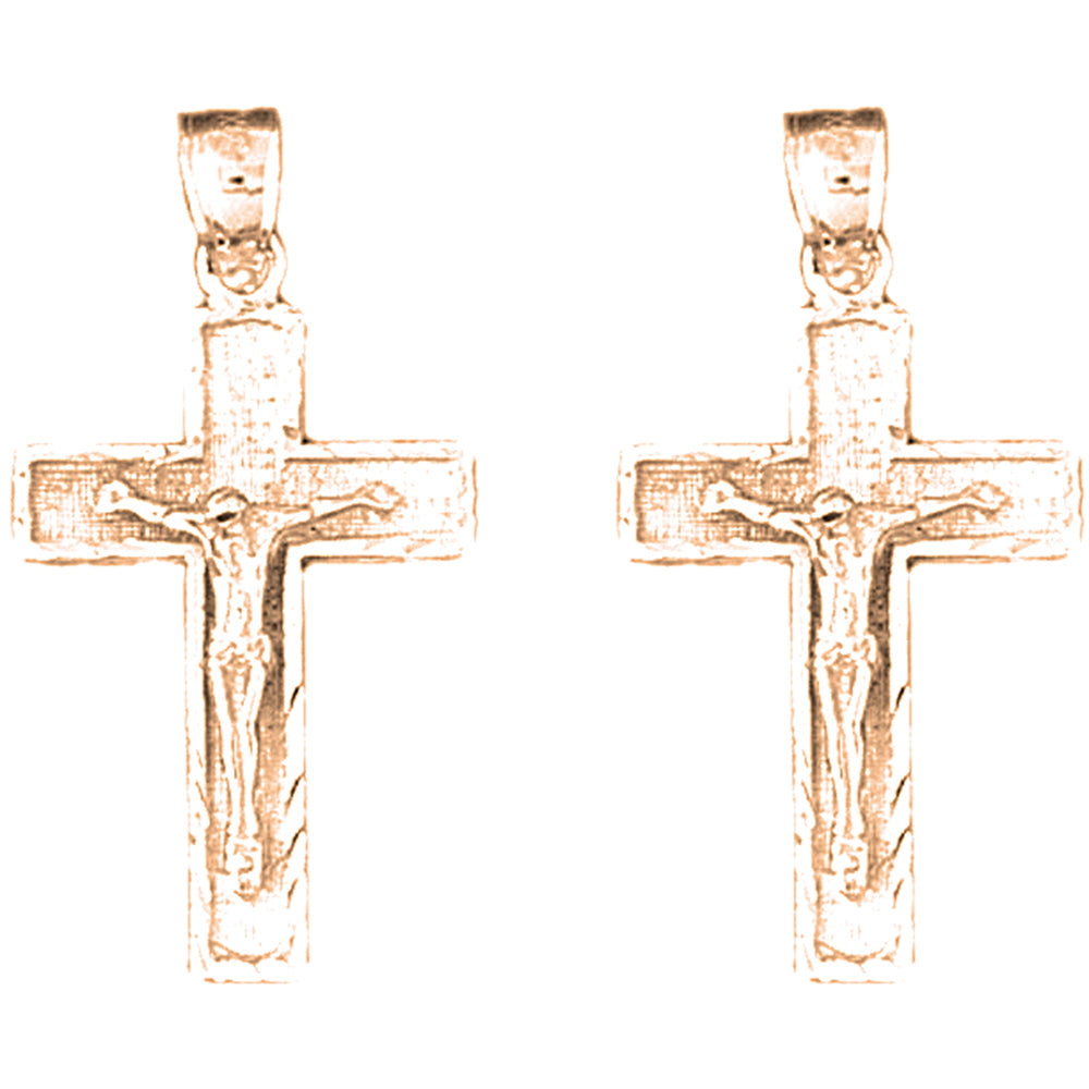 14K or 18K Gold 31mm Latin Crucifix Earrings