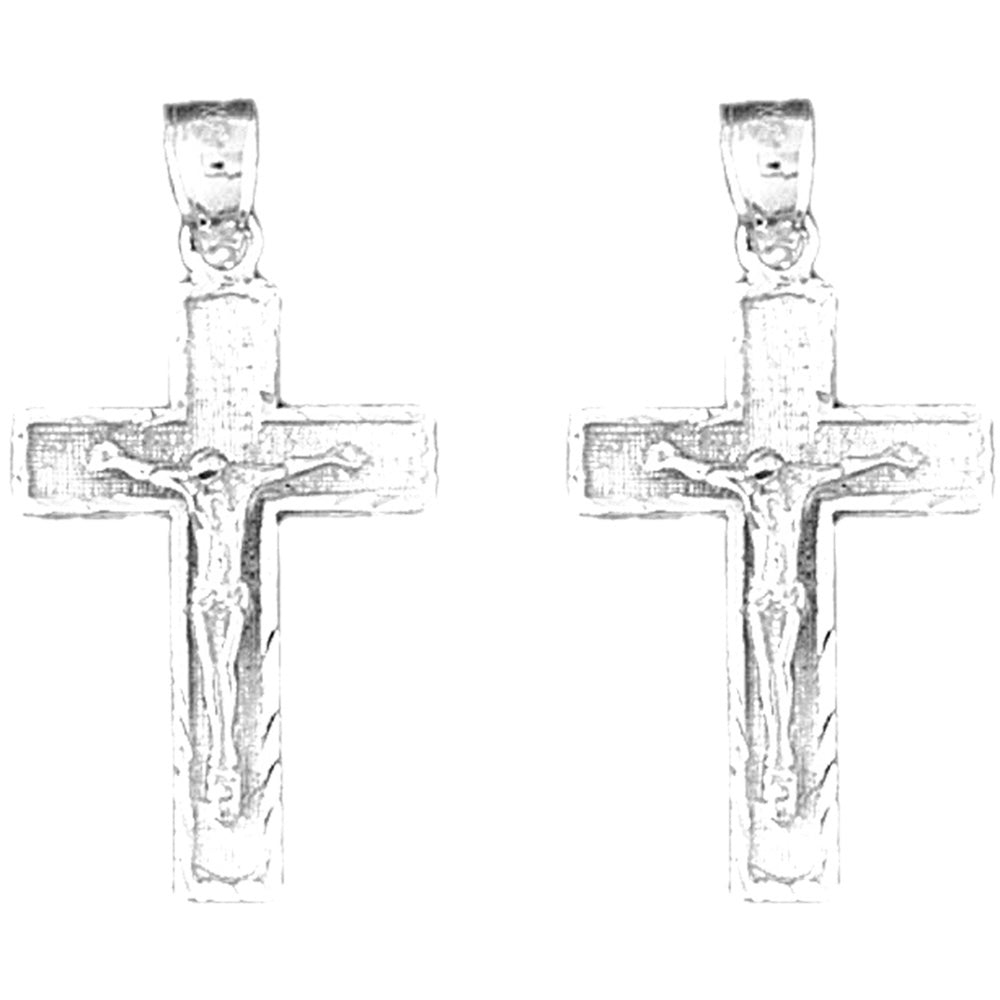 Sterling Silver 31mm Latin Crucifix Earrings