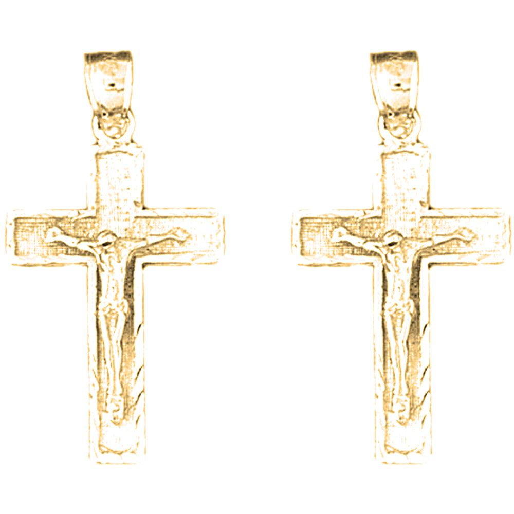 Yellow Gold-plated Silver 31mm Latin Crucifix Earrings