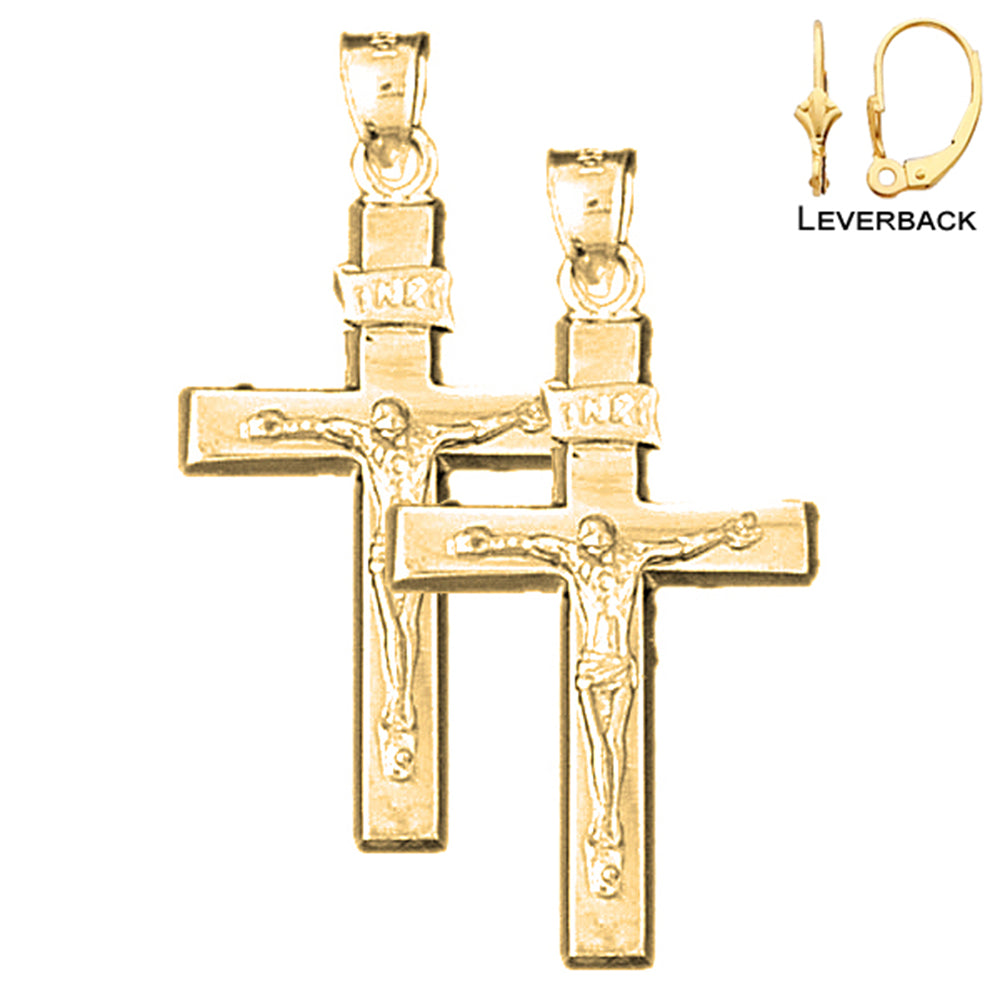 14K oder 18K Gold INRI Kruzifix Ohrringe